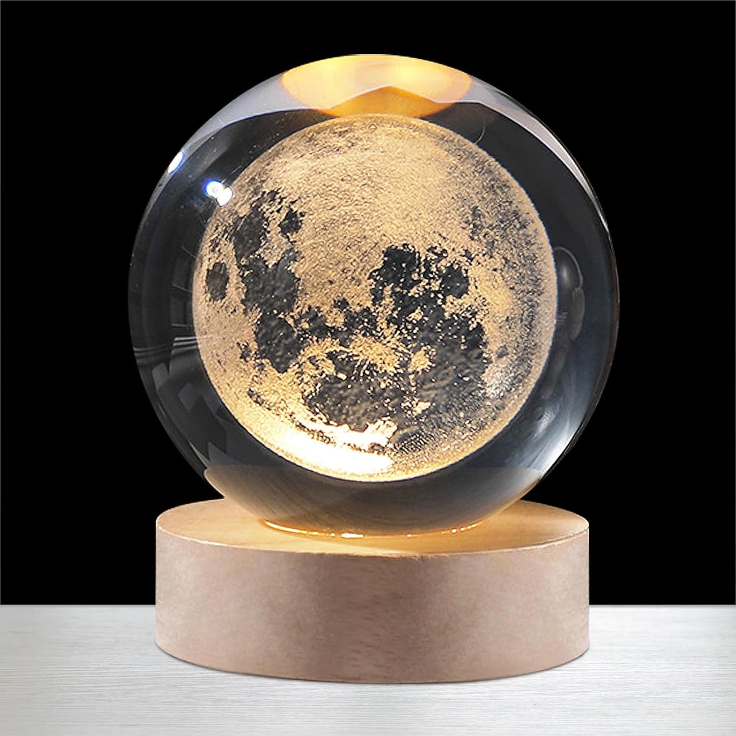 Smart 3D Glowing Crystal Ball Moon Lamp with Wooden Base