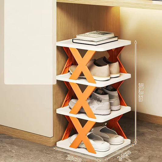 Foldable Shoe Rack Stand Adjustable Collapsible Door Shoes Shelf Plastic Collapsible Shoe Stand (Multicolor)