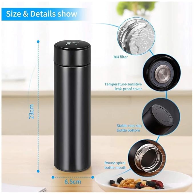 Stainless Steel Temperature Water Bottle Thermos, Double Wall Vacuum Intelligent Cup with LCD Smart Display for Office, Home, Gym, Outdoor Travel Hot and Cold Drinks (500 ML)