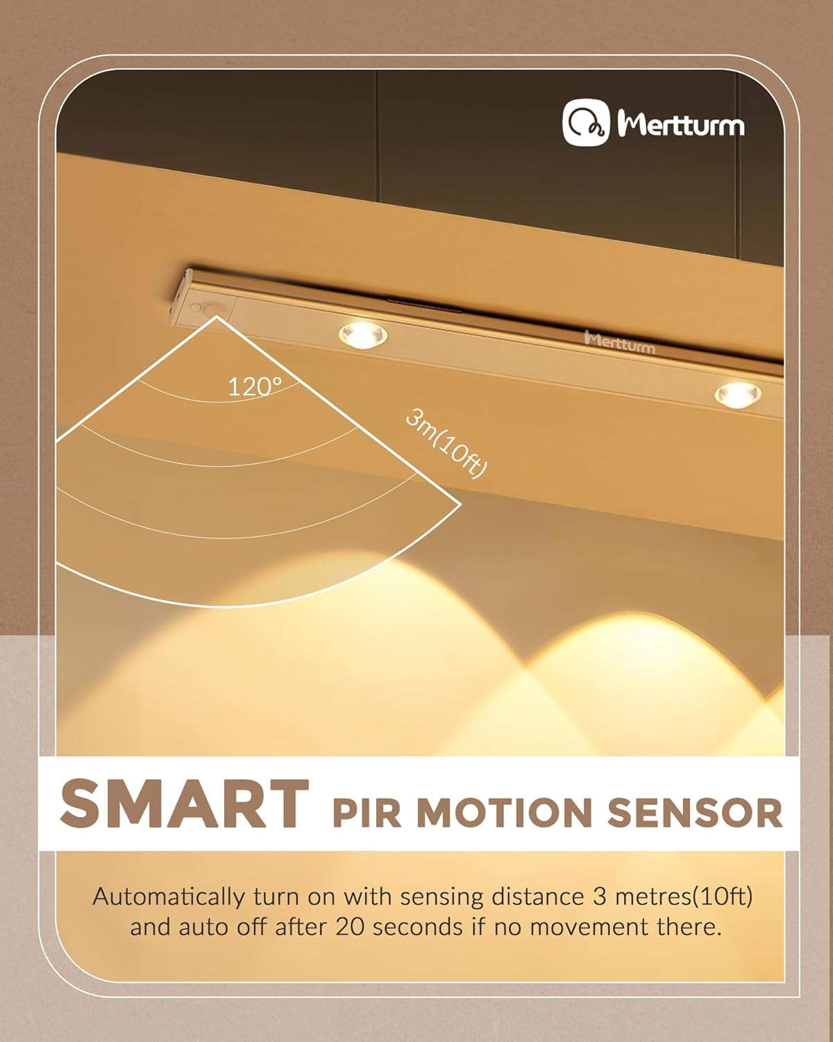 Motion Sensor Cabinet Light, Under Cupboard LED Sensor Light, 3 Colors Dimmable Rechargeable Stylish Mood Light, Magnetic for Closet, Wardrobe, Bedroom, Kitchen