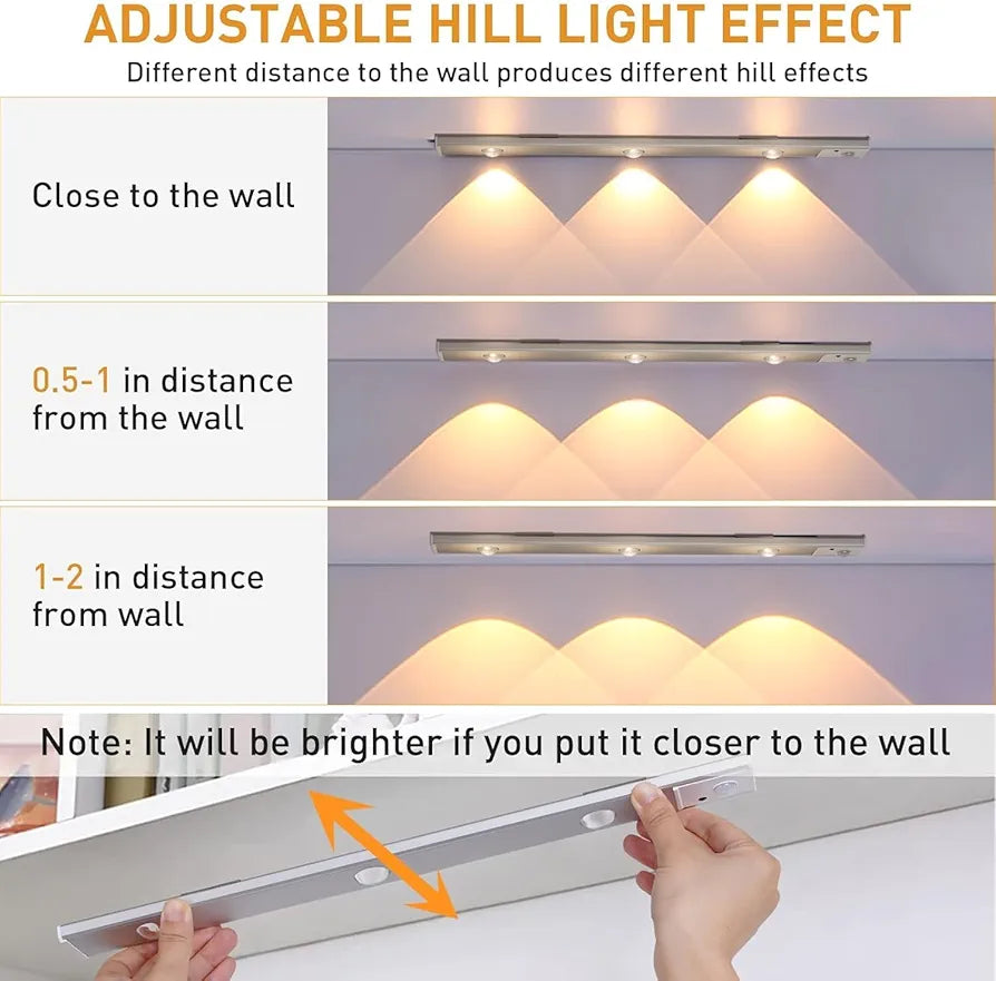 Motion Sensor Cabinet Light, Under Cupboard LED Sensor Light, 3 Colors Dimmable Rechargeable Stylish Mood Light, Magnetic for Closet, Wardrobe, Bedroom, Kitchen