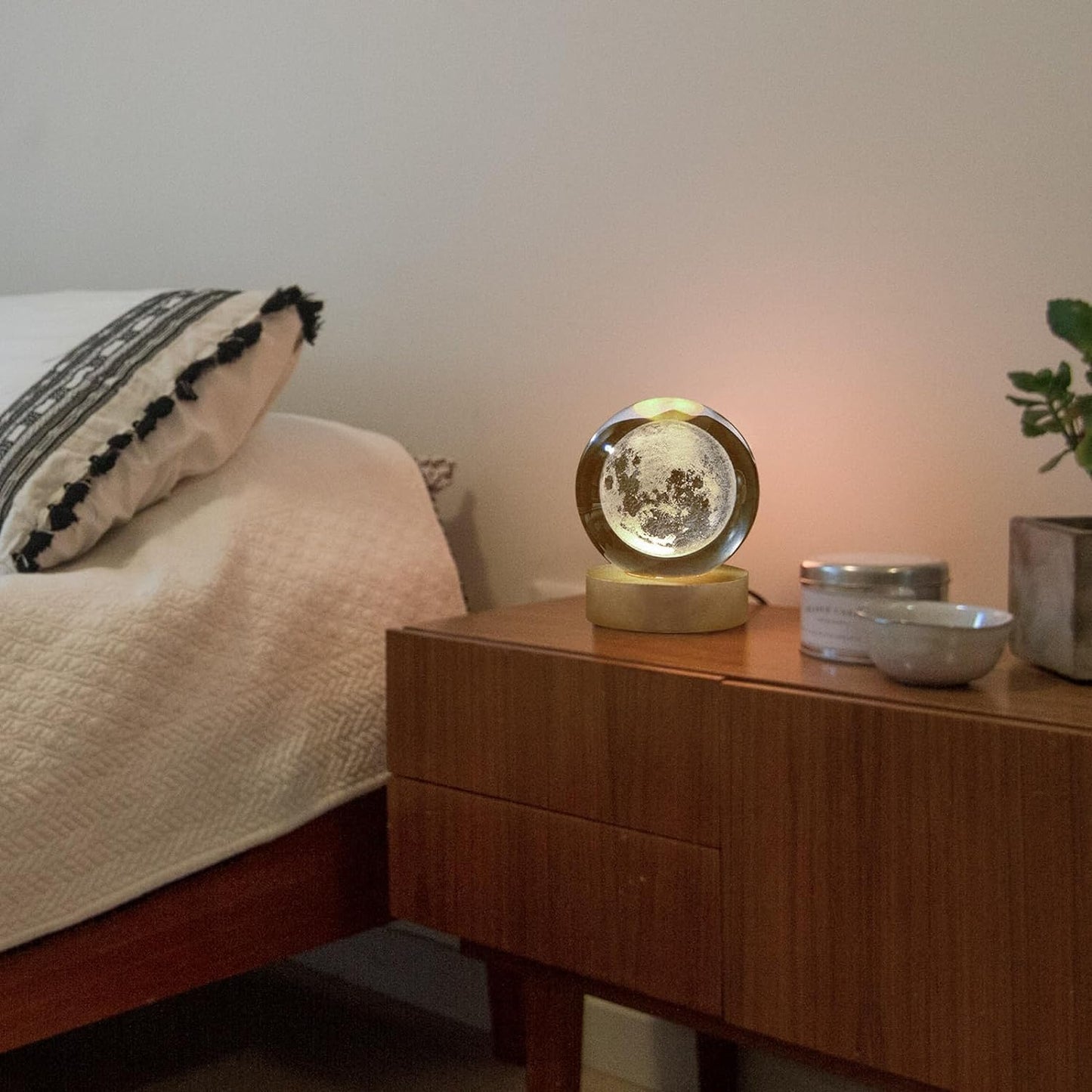Smart 3D Glowing Crystal Ball Moon Lamp with Wooden Base