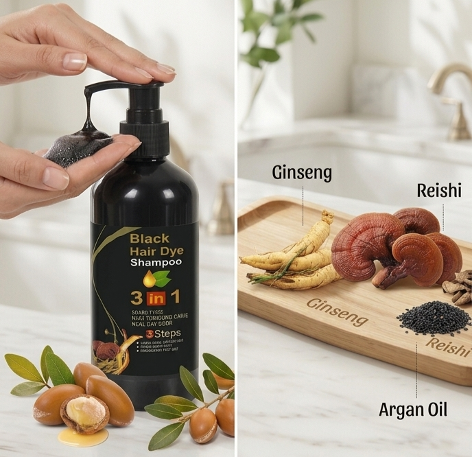 Unisex Instant Black Herbal Hair Dye Shampoo for Grey Hair Coverage 3 in 1(100ml)