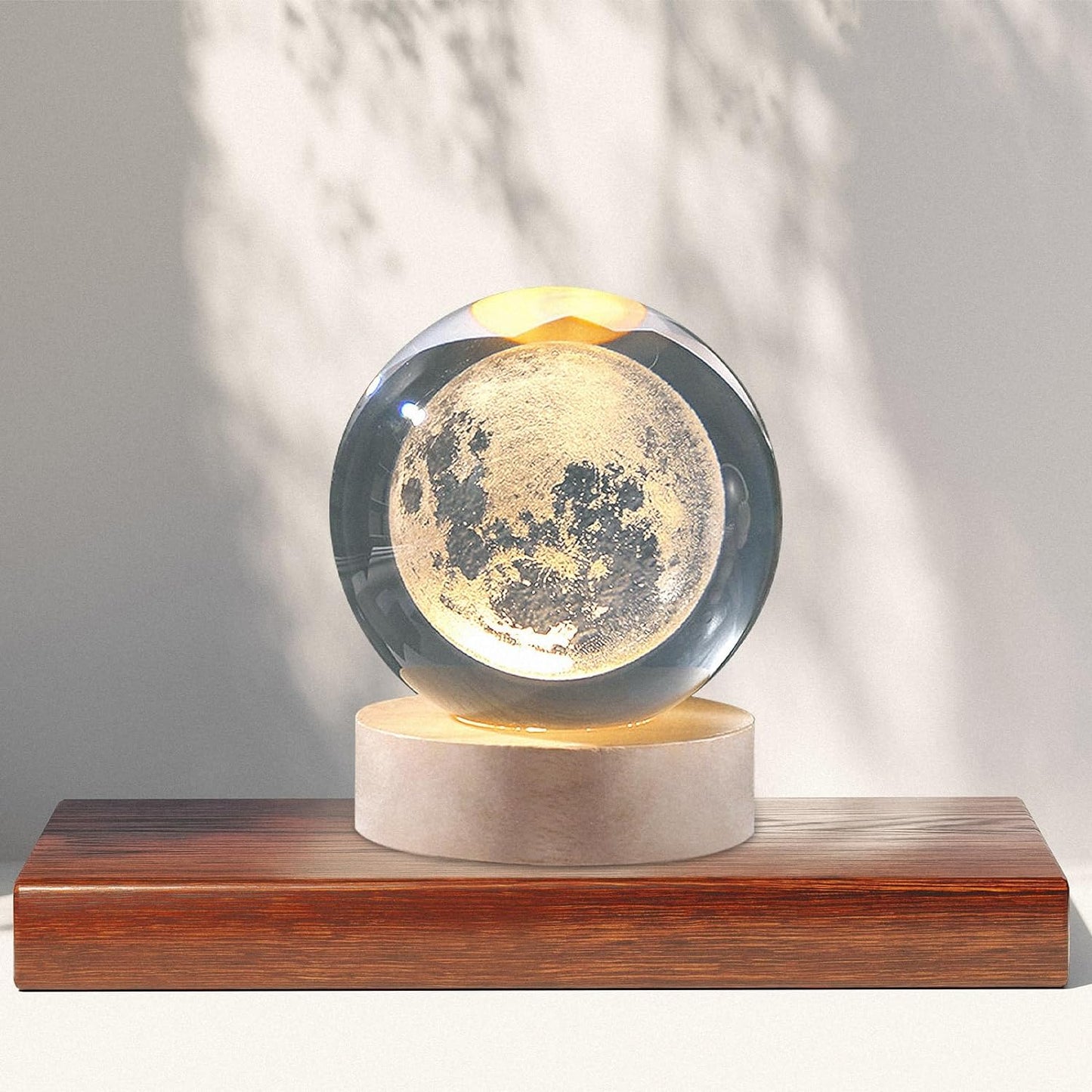 Smart 3D Glowing Crystal Ball Moon Lamp with Wooden Base